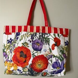 Estée Lauder Floral Tote Bag Red Poppies Canvas Handbag Tote Multicolor